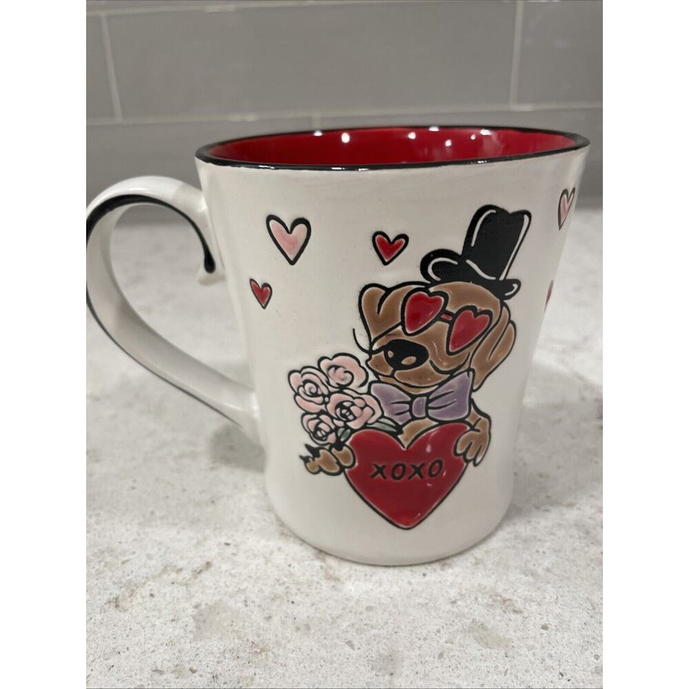 “XOXO” Dog & Hearts Spectrum Designz Hand Painted MUG 17oz Valentines Dachshund